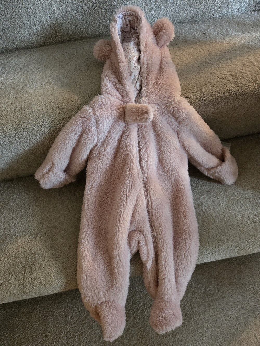 Carter's Pink Faux Fur Bear Hooded One-Piece Jacket